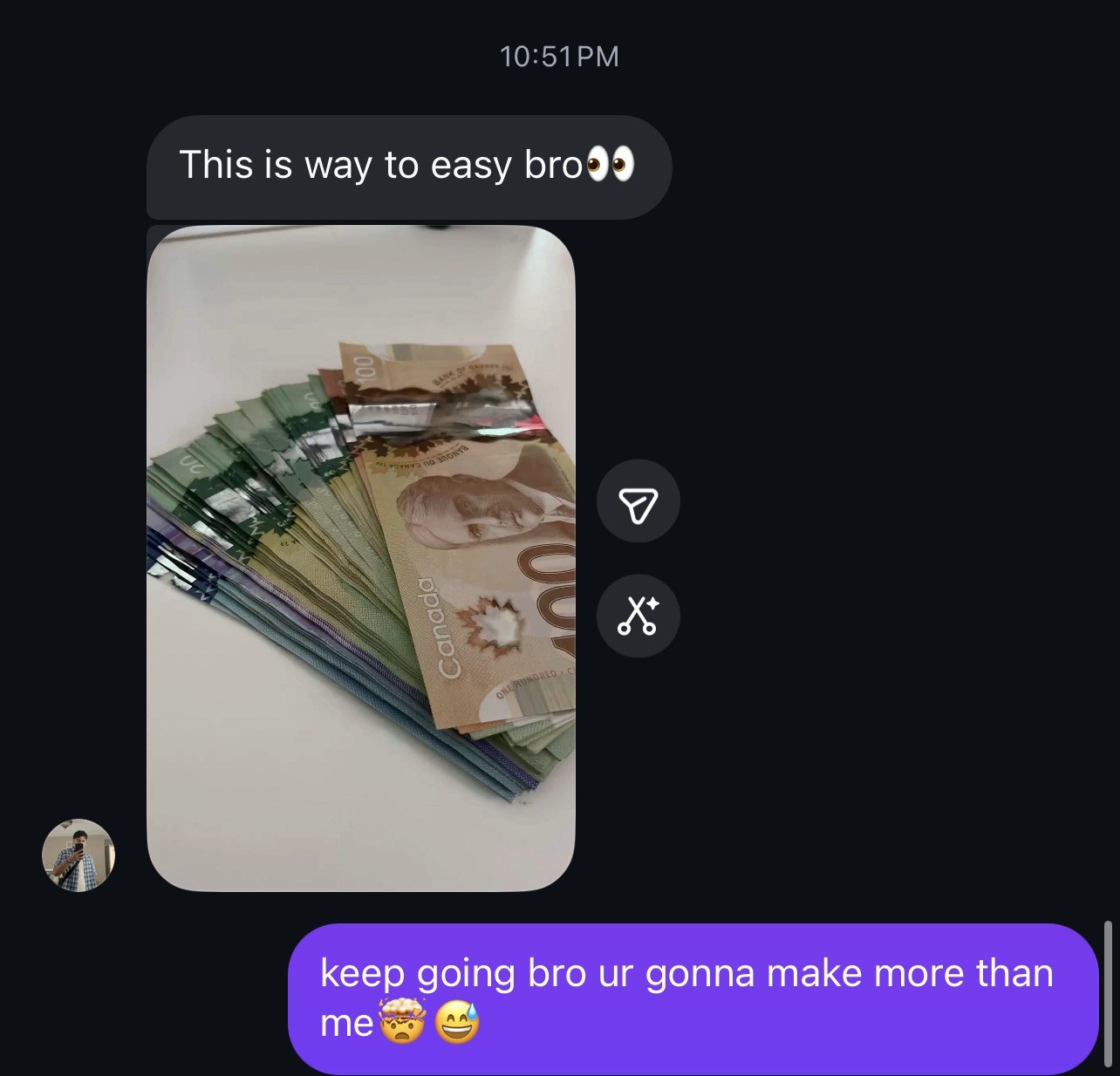 Student DM: this is too easy, showing a week of earnings